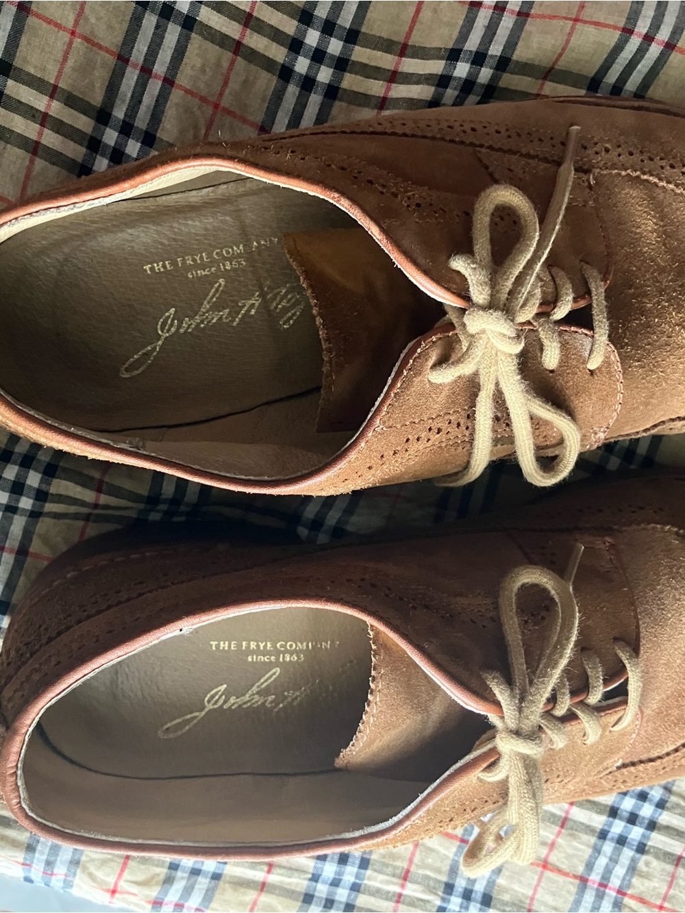 Frye Tan Suede Wingtip Derby Shoes